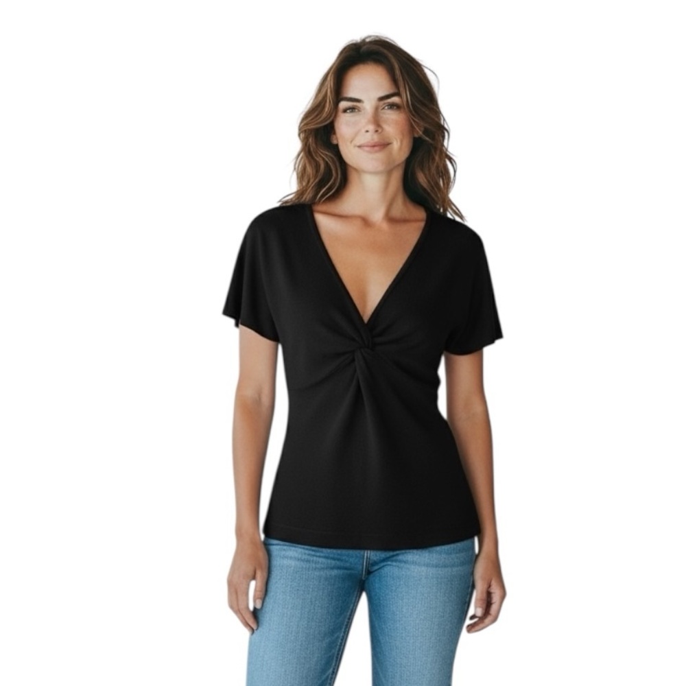 St. John Evening by Marie Gray Santana Knit V-Neck Short Sleeve Luxury Sweater